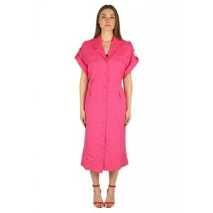 Leslie Fay Dress Womens Size 16 Hot Pink Fuchsia Vintage 80s Button Down Retro